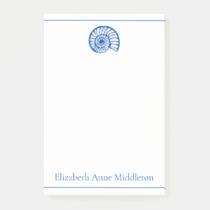 Coastal Blue and White Shell Personalized Post-it Notes