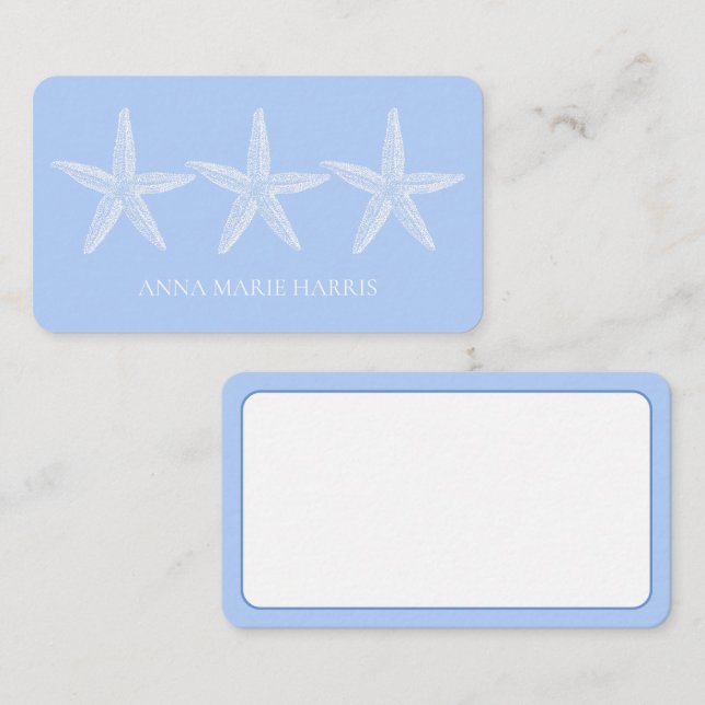 Coastal Blue and White Starfish Personalized Card (Front/Back)