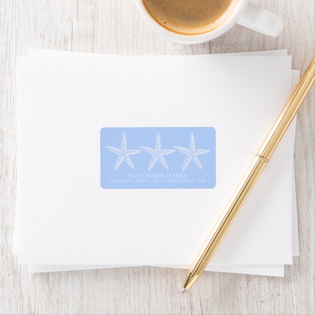 Coastal Blue and White Starfish Personalized Label (Insitu)