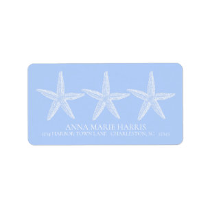 Coastal Blue and White Starfish Personalized Label
