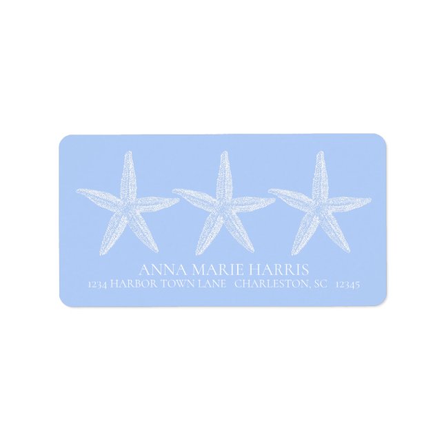Coastal Blue and White Starfish Personalized Label (Front)