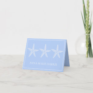 Coastal Blue and White Starfish Personalized Note Card