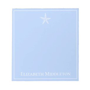 Coastal Blue and White Starfish Personalized Notepad