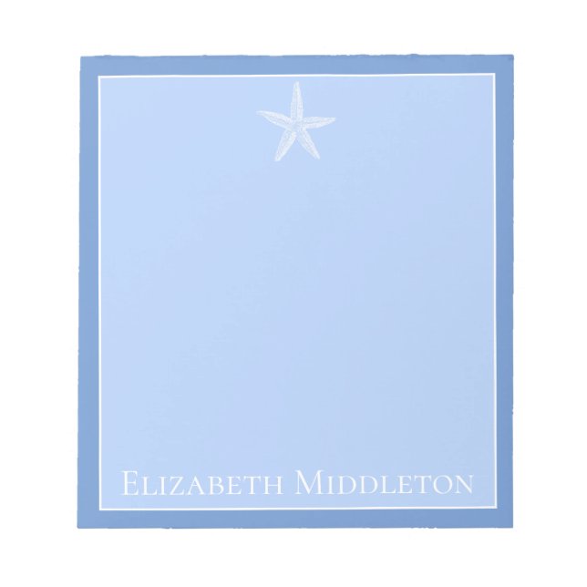 Coastal Blue and White Starfish Personalized Notepad (Front)