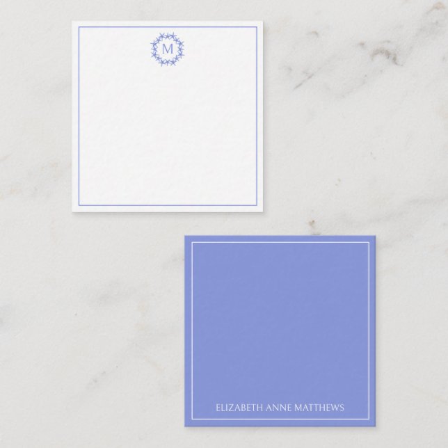Coastal Blue and White Starfish Wreath Monogram Card (Front/Back)