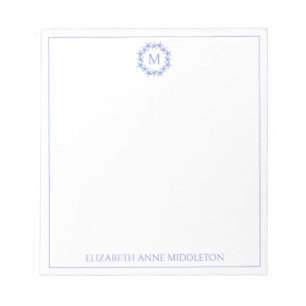 Coastal Blue and White Starfish Wreath Monogram Notepad