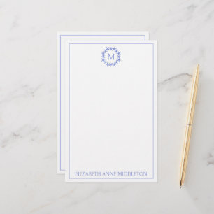 Coastal Blue and White Starfish Wreath Monogram Stationery