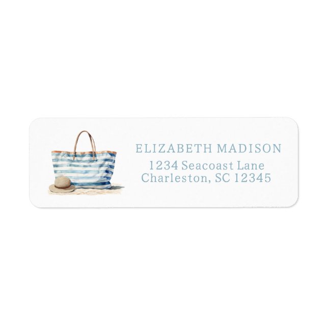 Coastal Blue and White Stripe Beach Tote (Front)