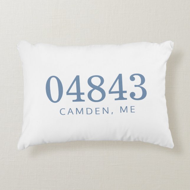 Coastal Blue and White The Location Zip Code Accent Pillow (Front)