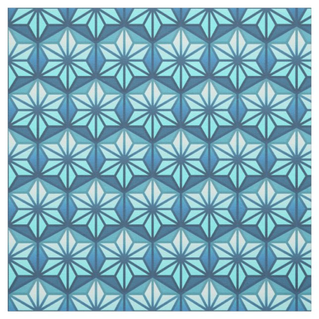 Coastal Blue Asanoha Traditional Japanese Pattern Fabric (Swatch)