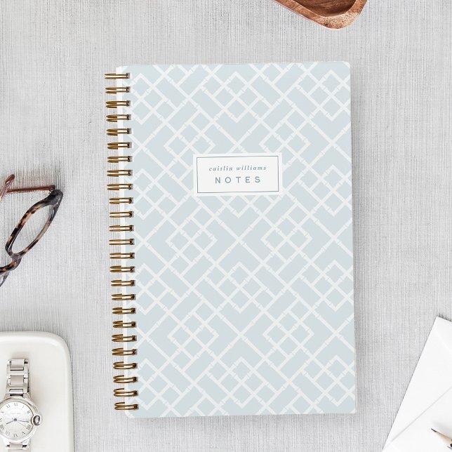 Coastal Blue Bamboo Trellis Personalized Notebook (Creator Uploaded)