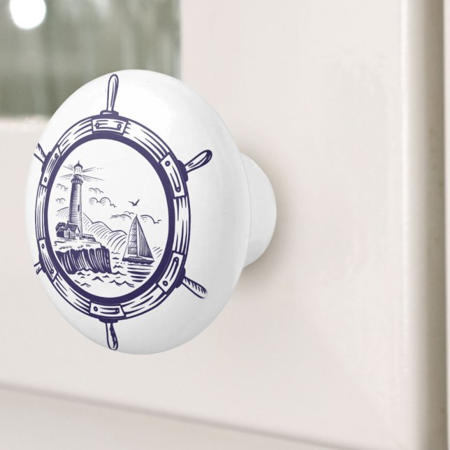 Coastal Blue Beach Lighthouse Ship Wheel Nautical  Ceramic Knob (Coastal Blue Beach Lighthouse Ship Wheel Nautical Ceramic Knob)