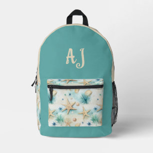 Coastal Blue & Beige Starfish Personalized Printed Backpack