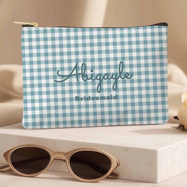Coastal Blue Chequered Bridesmaid Proposal Accessory Pouch (Creator Uploaded)