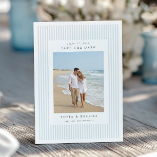 Coastal Blue   Classic Pinstripe Photo Wedding Save The Date