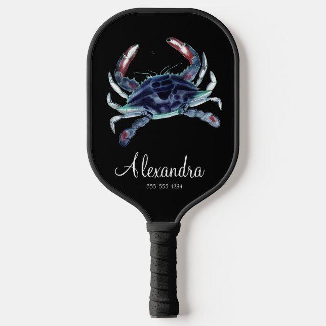 Coastal Blue Crab Monogram Name Pickleball Paddle (Front)