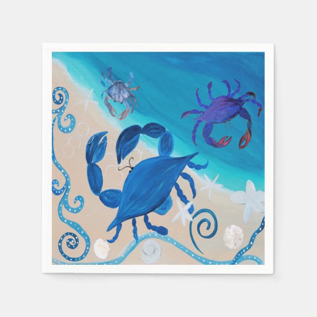 Coastal blue crab paper napkins from my art (Front)