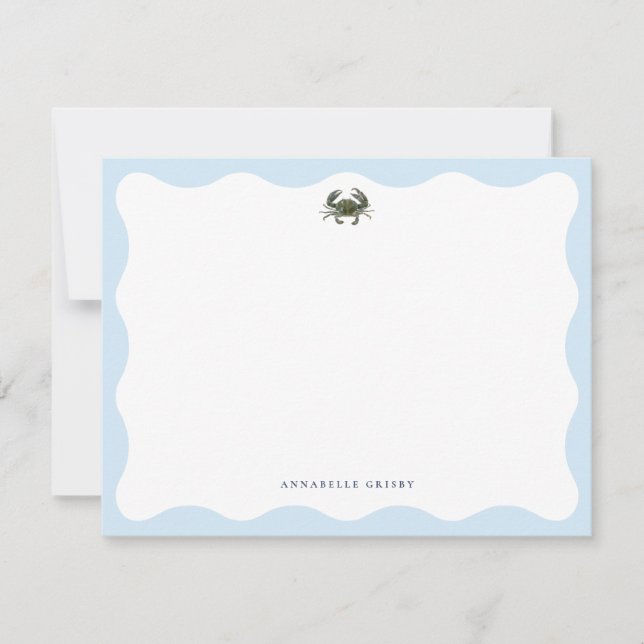 Coastal Blue Crab Personalized Stationery Card (Front)