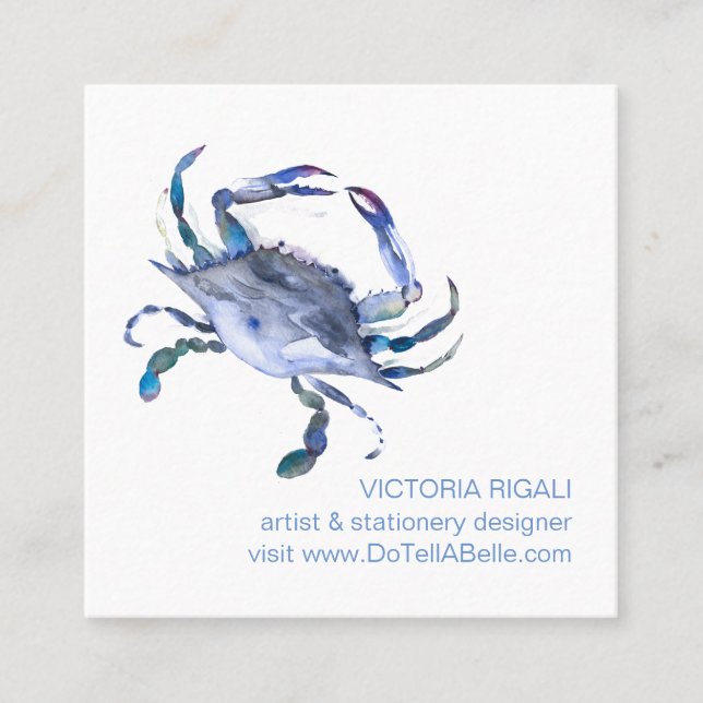 Coastal Blue Crab Watercolor Beach Business Card (Front)