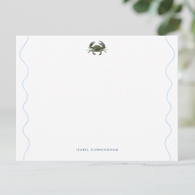 Coastal Blue Crab Wavy Border Personalized Card (Creator Uploaded)