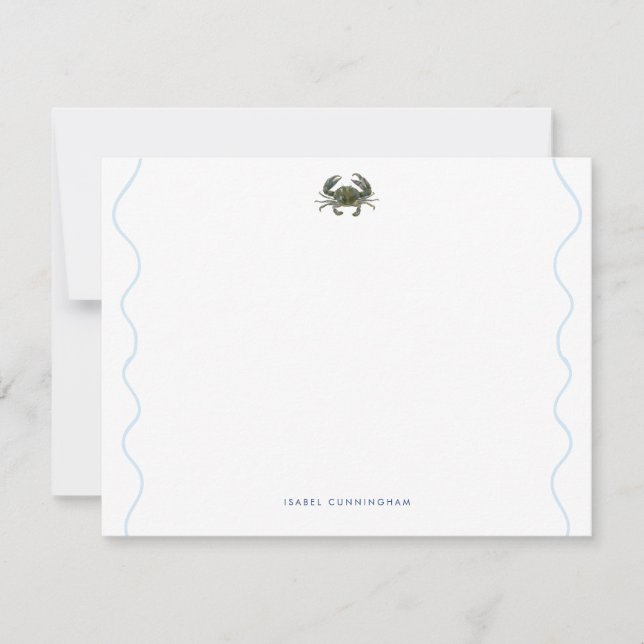 Coastal Blue Crab Wavy Border Personalized Card (Front)