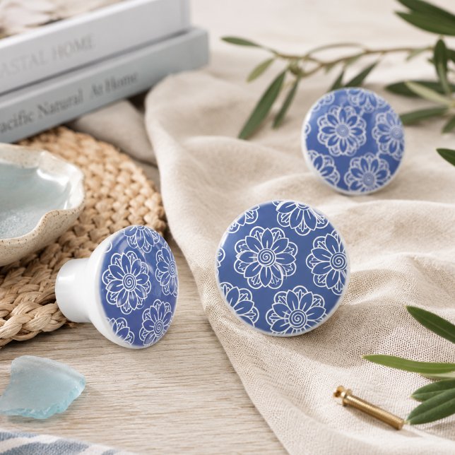 Coastal Blue Floral Ceramic Drawer Pull  (Creator Uploaded)