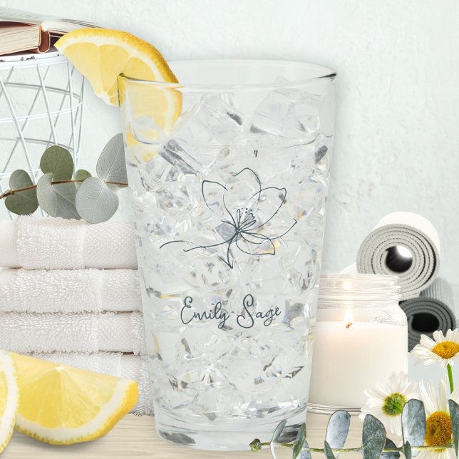 Coastal Blue Floral Line Art Minimalist Zen Glass (Minimalist Floral Line Art Zen Coastal Blue Glass ©Susanne Sachers - Sunny Wanderlust 🌞✈️)