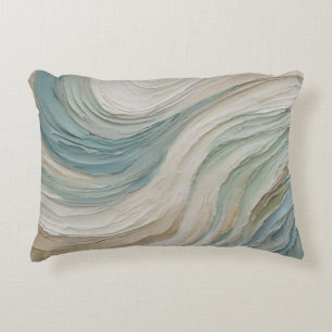 Coastal Blue Green Beige Abstract Waves Accent Pillow