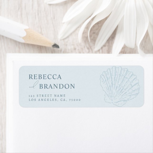 Coastal Blue Hand Drawn Seashell Wedding Address (En situation)