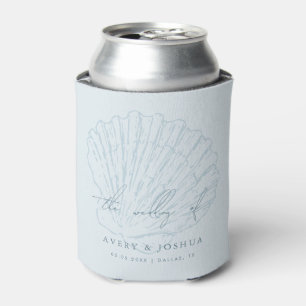 Coastal Blue Hand Drawn Seashell Wedding Favour Can Cooler