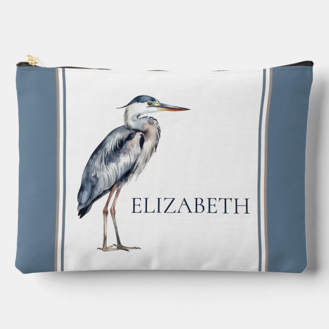 Coastal Blue Heron Bird Personalized Accessory Pouch (Front)