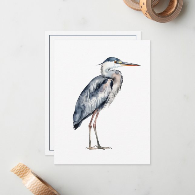 Coastal Blue Heron Bird Personalized Card (Front/Back In Situ)