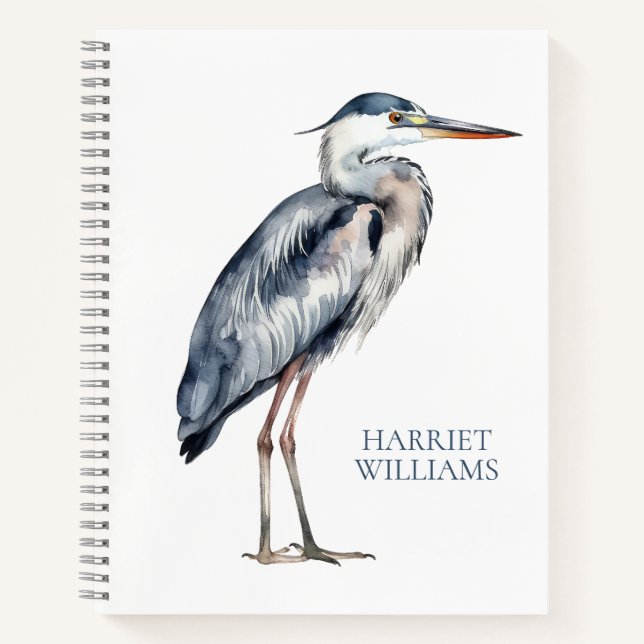 Coastal Blue Heron Bird Personalized Notebook (Front)