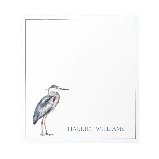 Coastal Blue Heron Bird Personalized Notepad (Front)