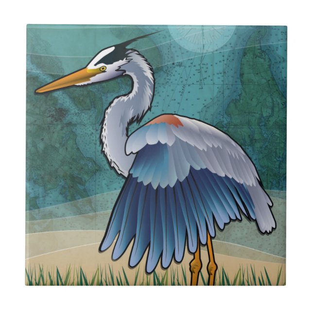 Coastal Blue Heron Tile (Front)