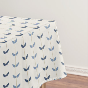 Coastal Blue Leaf Stripe Minimal Botanical Pattern Tablecloth