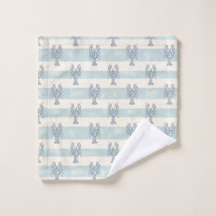Coastal Blue Lobster Nautical Stripes Pattern Bath Towel Set