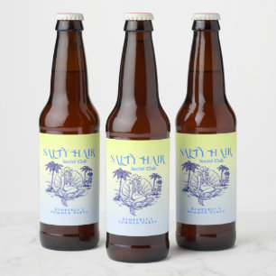 Coastal Blue Mermaid Cowgirl Summer Party Beer Bottle Label