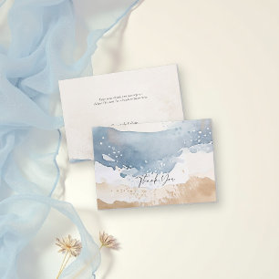 Coastal Blue Ocean Beach Wave Sand Elegant Wedding Thank You Card