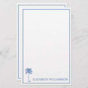 Coastal Blue Palmetto Palm Tree Personalized Stationery