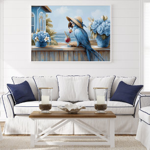 Coastal Blue Parrot Art Print   Wall Poster