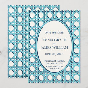 Coastal Blue Rattan Cane Save the Date Invitation
