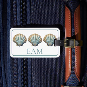 Coastal Blue Scallop Seashell Monogram Luggage Tag