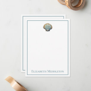 Coastal Blue Scallop Seashell Personalized Card