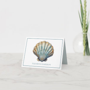 Coastal Blue Scallop Seashell Personalized Note Card