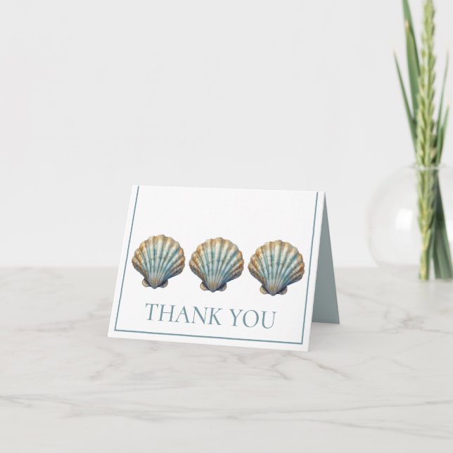 Coastal Blue Scallop Seashell Personalized Thank You Card (Front)