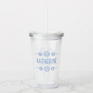 Coastal Blue Scallop Seashells Personalized Acrylic Tumbler
