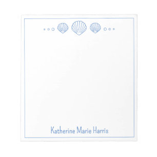 Coastal Blue Scallop Seashells Personalized Notepad