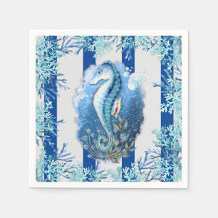 Coastal Blue Seahorse Paper Napkins