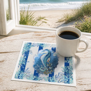 Coastal Blue Seahorse Paper Napkins
